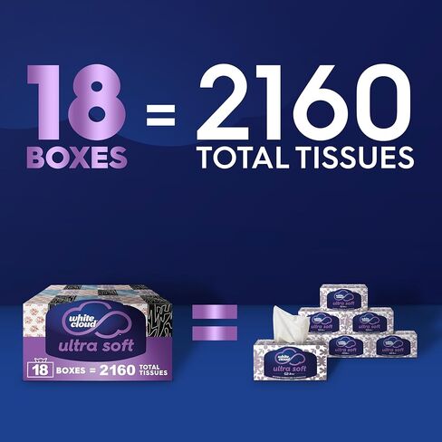White Cloud Ultra Soft 3-Ply Facial Tissue, 18 Box Multipack, 120 Tissues Per Box in Saudi Arabia