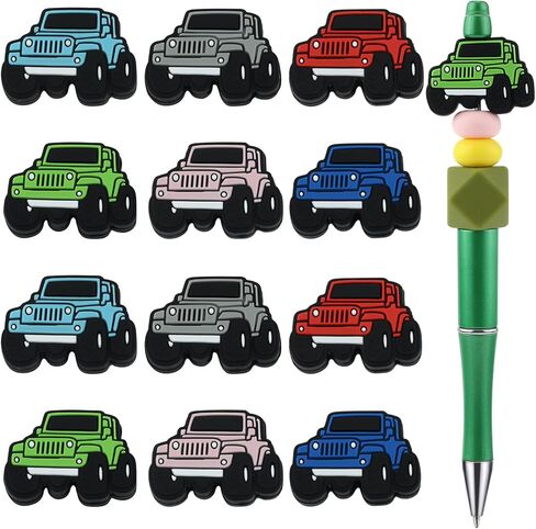 12Pcs Car Silicone Beads for Keychain Making Unique Focals Cute Silicone Focal Beads for Pens Bracelets Necklace Earrings DIY Crafts in Saudi Arabia
