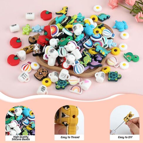 12Pcs Car Silicone Beads for Keychain Making Unique Focals Cute Silicone Focal Beads for Pens Bracelets Necklace Earrings DIY Crafts in Saudi Arabia