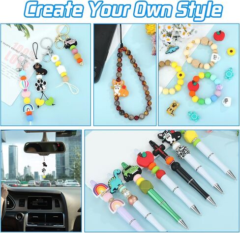 12Pcs Car Silicone Beads for Keychain Making Unique Focals Cute Silicone Focal Beads for Pens Bracelets Necklace Earrings DIY Crafts in Saudi Arabia