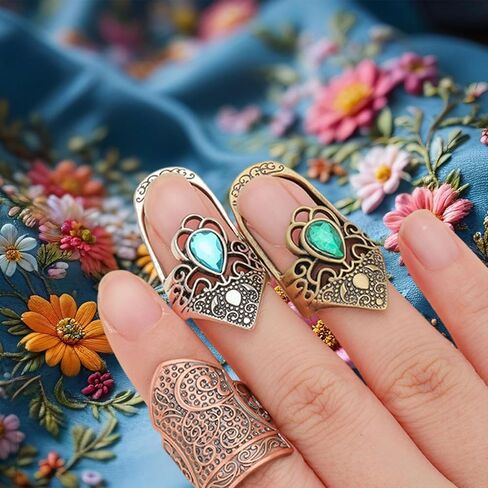 Sewing Thimbles for Hand Sewing, Metal Finger Protector, Quilting Supplies, Vintage Style Antique Open Nail Thimble for Hand Embroidery, Cross Stitch, DIY Crafts, Silver in Saudi Arabia