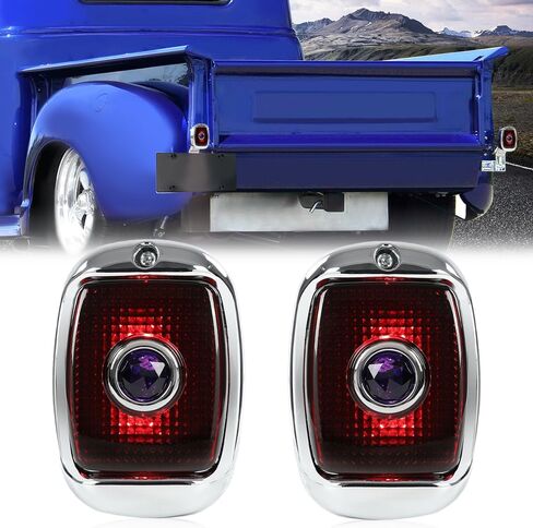 G-PLUS Rear Tail lights Compatible with Chevy Truck BK BL BG BJ 1942-1953,Tail Lamps w/Chrome Rim Luces Traseras Rear Brake Lamps Assembly Black Housing Red Polycarbonate lens w/Blue Jewel in Saudi Arabia