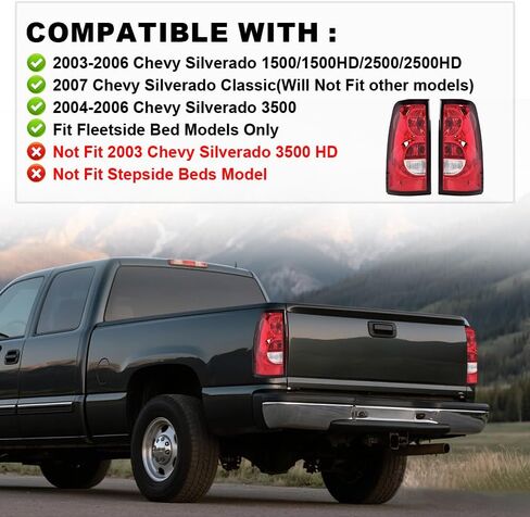 مصابيح خلفية PIT66 متوافقة مع 2003 2004 2005 2006 Chevy Silverado 1500 2500 3500 مجموعة مصابيح الإضاءة الخلفية LED المصابيح الخلفية اليسرى واليمنى، تتضمن المصابيح وحزام الأسلاك in Saudi Arabia