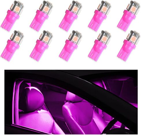 10 قطع لمبة إضاءة LED للسيارة، فائقة السطوع T10 5050 إسفين 5-SMD LED بديلة، مصابيح مصغرة خالية من الأخطاء 12 فولت لأضواء لوحة القيادة لخريطة القبة الداخلية للسيارة (أبيض) in Kuwait