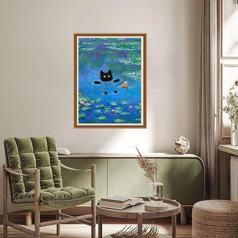 Cat Puzzles for Adults 500 Pieces Water Lilies by Claude Monet Black Cat Funny Animal Puzzle Jigsaw Puzzles as Home Decor in Saudi Arabia