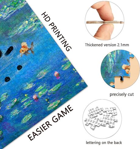 Cat Puzzles for Adults 500 Pieces Water Lilies by Claude Monet Black Cat Funny Animal Puzzle Jigsaw Puzzles as Home Decor in Saudi Arabia