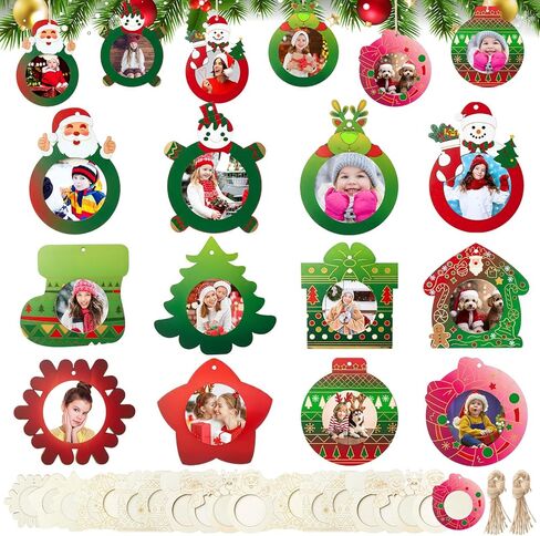 Thyle 36 مجموعة عيد الميلاد إطار الصورة الحرفية مجموعات DIY الخشب الزنجبيل البيت لطلاء الحلي السائبة شجرة عيد الميلاد معلقة إطارات الصور لحفلة عيد الميلاد الأنشطة الشتوية ديكورات المنزل الهدايا in Saudi Arabia