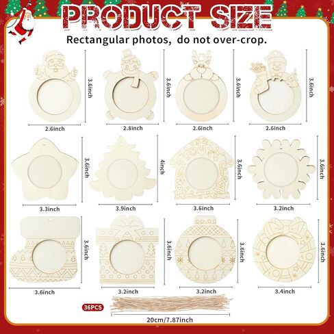 Thyle 36 مجموعة عيد الميلاد إطار الصورة الحرفية مجموعات DIY الخشب الزنجبيل البيت لطلاء الحلي السائبة شجرة عيد الميلاد معلقة إطارات الصور لحفلة عيد الميلاد الأنشطة الشتوية ديكورات المنزل الهدايا in Saudi Arabia