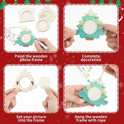 Thyle 36 مجموعة عيد الميلاد إطار الصورة الحرفية مجموعات DIY الخشب الزنجبيل البيت لطلاء الحلي السائبة شجرة عيد الميلاد معلقة إطارات الصور لحفلة عيد الميلاد الأنشطة الشتوية ديكورات المنزل الهدايا in Saudi Arabia