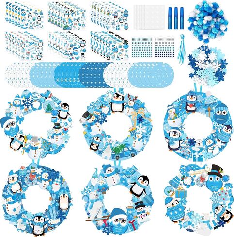 Bafeil 36 Sets Winter Wreath Craft Kits DIY Winter Christmas Wreath Ornaments Decorations Art Sets Snowman Santa Penguin Snowflake Foam Stickers for Xmas Holiday Party Favor Classroom Home Activities in Saudi Arabia