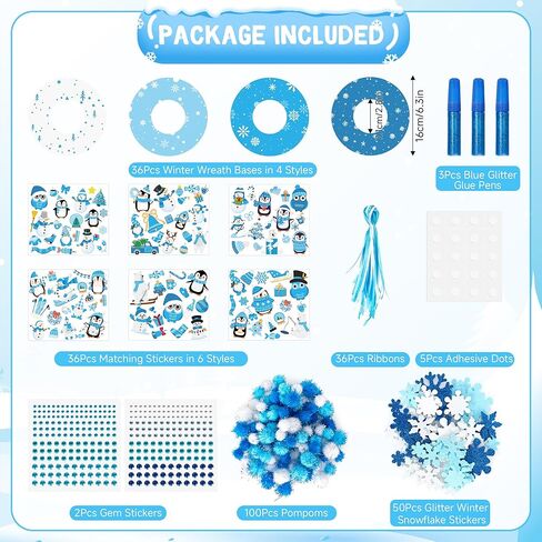 Bafeil 36 Sets Winter Wreath Craft Kits DIY Winter Christmas Wreath Ornaments Decorations Art Sets Snowman Santa Penguin Snowflake Foam Stickers for Xmas Holiday Party Favor Classroom Home Activities in Saudi Arabia