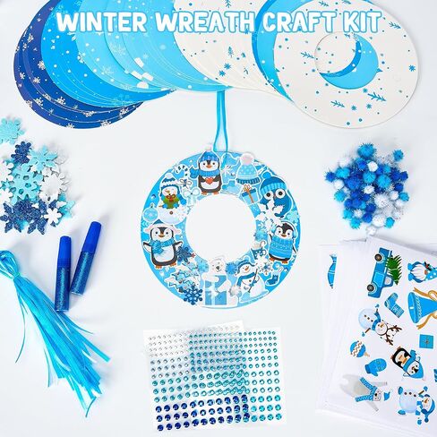 Bafeil 36 Sets Winter Wreath Craft Kits DIY Winter Christmas Wreath Ornaments Decorations Art Sets Snowman Santa Penguin Snowflake Foam Stickers for Xmas Holiday Party Favor Classroom Home Activities in Saudi Arabia