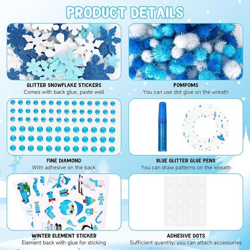 Bafeil 36 Sets Winter Wreath Craft Kits DIY Winter Christmas Wreath Ornaments Decorations Art Sets Snowman Santa Penguin Snowflake Foam Stickers for Xmas Holiday Party Favor Classroom Home Activities in Saudi Arabia