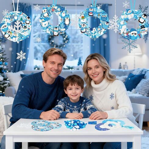 Bafeil 36 Sets Winter Wreath Craft Kits DIY Winter Christmas Wreath Ornaments Decorations Art Sets Snowman Santa Penguin Snowflake Foam Stickers for Xmas Holiday Party Favor Classroom Home Activities in Saudi Arabia