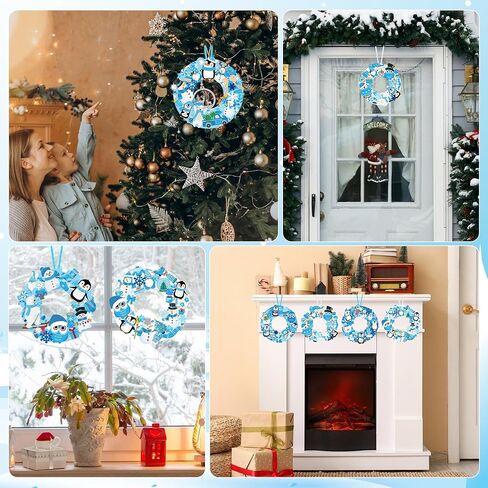 Bafeil 36 Sets Winter Wreath Craft Kits DIY Winter Christmas Wreath Ornaments Decorations Art Sets Snowman Santa Penguin Snowflake Foam Stickers for Xmas Holiday Party Favor Classroom Home Activities in Saudi Arabia