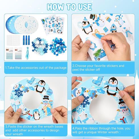 Bafeil 36 Sets Winter Wreath Craft Kits DIY Winter Christmas Wreath Ornaments Decorations Art Sets Snowman Santa Penguin Snowflake Foam Stickers for Xmas Holiday Party Favor Classroom Home Activities in Saudi Arabia