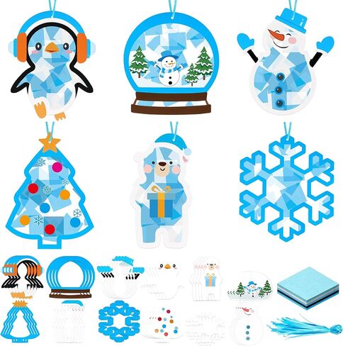 Bafeil 36 Sets Winter Wreath Craft Kits DIY Winter Christmas Wreath Ornaments Decorations Art Sets Snowman Santa Penguin Snowflake Foam Stickers for Xmas Holiday Party Favor Classroom Home Activities in Saudi Arabia
