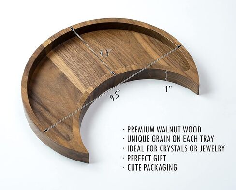 Crystal Holder Moon Tray with Round Dish Display - Natural Pine Wooden Crystal Tray for Stones Healing Crystals Storage and Organizer - Crescent Spiritual Boho Home Decor Essential Oil Jewelry Rings in Kuwait