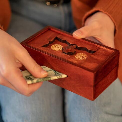 Bits and Pieces - Greek Secret Puzzle Box Brainteaser - Wooden Secret Compartment Brain Game for Adults - Stash Your Cash Away in Saudi Arabia