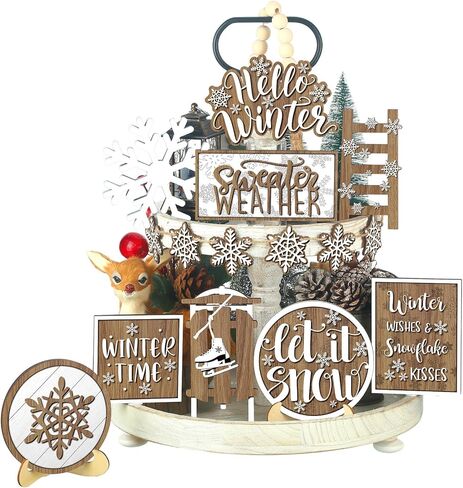15 Pcs Christmas Tiered Tray Decor Christmas Gingerbread Wooden Signs Farmhouse Christmas Tiered Tray Decorations Set Gingerbread Wood Table Decor for Xmas Winter Holiday Home Kitchen in Kuwait