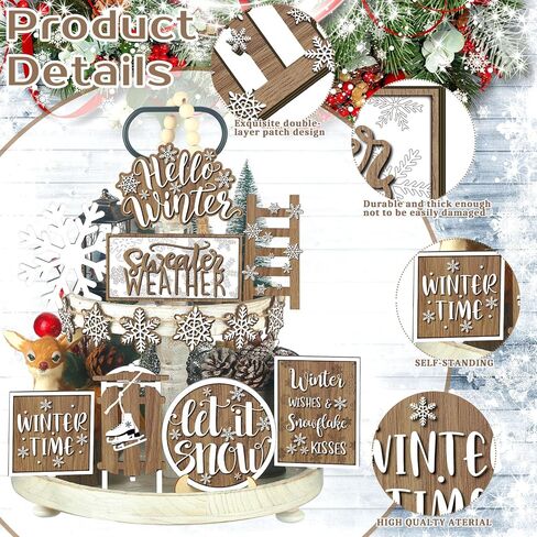 15 Pcs Christmas Tiered Tray Decor Christmas Gingerbread Wooden Signs Farmhouse Christmas Tiered Tray Decorations Set Gingerbread Wood Table Decor for Xmas Winter Holiday Home Kitchen in Kuwait
