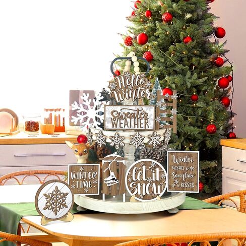 15 Pcs Christmas Tiered Tray Decor Christmas Gingerbread Wooden Signs Farmhouse Christmas Tiered Tray Decorations Set Gingerbread Wood Table Decor for Xmas Winter Holiday Home Kitchen in Kuwait