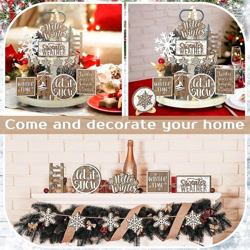 15 Pcs Christmas Tiered Tray Decor Christmas Gingerbread Wooden Signs Farmhouse Christmas Tiered Tray Decorations Set Gingerbread Wood Table Decor for Xmas Winter Holiday Home Kitchen in Kuwait