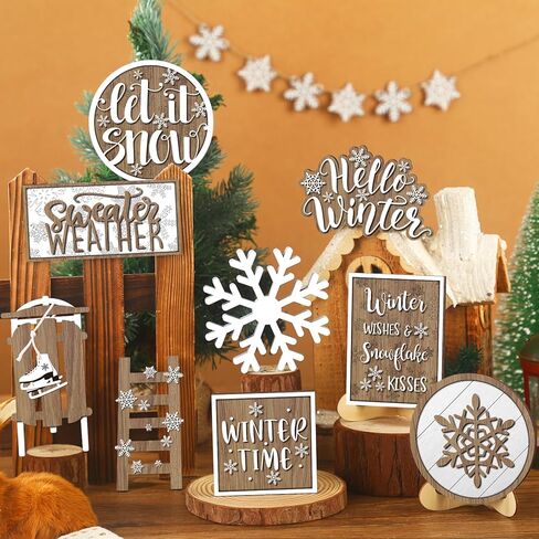 15 Pcs Christmas Tiered Tray Decor Christmas Gingerbread Wooden Signs Farmhouse Christmas Tiered Tray Decorations Set Gingerbread Wood Table Decor for Xmas Winter Holiday Home Kitchen in Kuwait