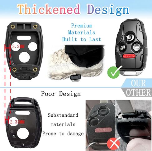 غطاء غطاء Key Fob متوافق مع Honda Accord 2003-2012، Civic EX 2006-2013، Pilot 2009-2015، CR-V 2005-2006 - متين ممتاز، مقاوم للخدش، القطع غير مطلوب (Button4-Black) in Saudi Arabia