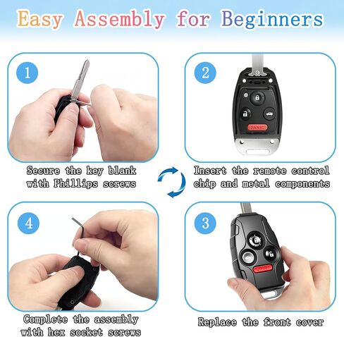 غطاء غطاء Key Fob متوافق مع Honda Accord 2003-2012، Civic EX 2006-2013، Pilot 2009-2015، CR-V 2005-2006 - متين ممتاز، مقاوم للخدش، القطع غير مطلوب (Button4-Black) in Saudi Arabia