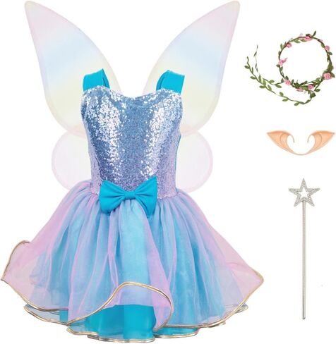 Fairy Costume Dress for Girls 3-10, Fairy Princess Pink Tutu Outfits Butterfly Wings Wand Headband Halloween Gifts in Kuwait
