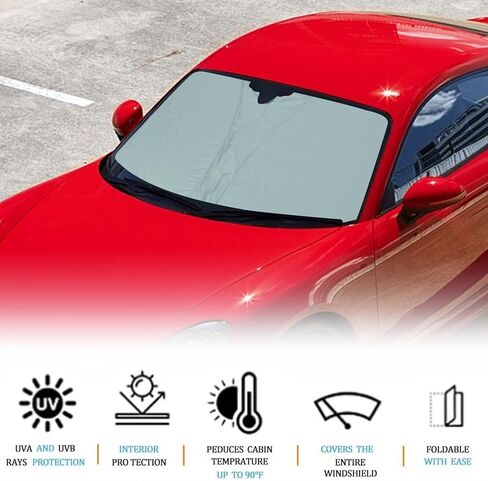 Windshield Sunshade Compatible with 2017-2023 Porsche Boxster/Cayman 718, Foldable UV Ray Reflector Auto Window Sun Shade, Keeps Your Vehicle Cool (Steel Wire Type) in Saudi Arabia