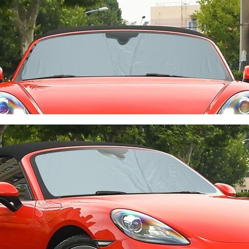 Windshield Sunshade Compatible with 2017-2023 Porsche Boxster/Cayman 718, Foldable UV Ray Reflector Auto Window Sun Shade, Keeps Your Vehicle Cool (Steel Wire Type) in Saudi Arabia