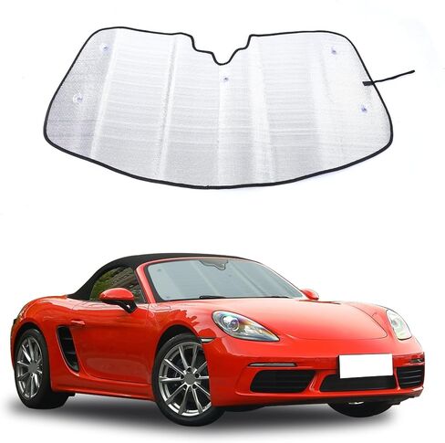 Windshield Sunshade Compatible with 2017-2023 Porsche Boxster/Cayman 718, Foldable UV Ray Reflector Auto Window Sun Shade, Keeps Your Vehicle Cool (Steel Wire Type) in Saudi Arabia