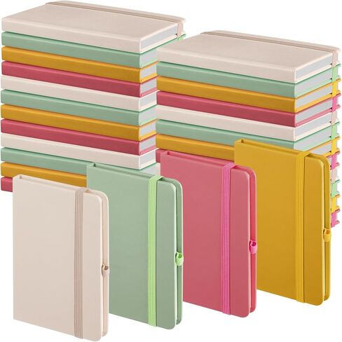 40 Pieces Small Notebooks A6 Pocket Journals 3.5 x 5.5 Inch Small Leather Notebook Mini Ruled Lined Journal with Elastic Band Pen Holder Page Marker Ribbons for Diary School Business Office (Blue) in Kuwait