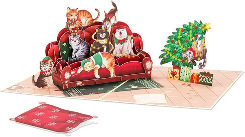 Christmas Piano Cats Pop Up Card, Cute Cats on Piano, Christmas Tree, Presents, Funny 3D Greeting Card, Ideal Gift for Cat Fan, Cat Person, Kid, Boy, Girl, Sister, Brother, 5x7 in Saudi Arabia