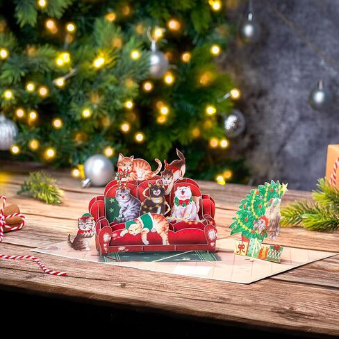 Christmas Piano Cats Pop Up Card, Cute Cats on Piano, Christmas Tree, Presents, Funny 3D Greeting Card, Ideal Gift for Cat Fan, Cat Person, Kid, Boy, Girl, Sister, Brother, 5x7 in Saudi Arabia