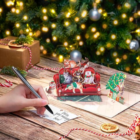 Christmas Piano Cats Pop Up Card, Cute Cats on Piano, Christmas Tree, Presents, Funny 3D Greeting Card, Ideal Gift for Cat Fan, Cat Person, Kid, Boy, Girl, Sister, Brother, 5x7 in Saudi Arabia