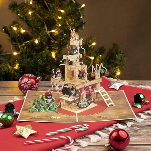 Christmas Piano Cats Pop Up Card, Cute Cats on Piano, Christmas Tree, Presents, Funny 3D Greeting Card, Ideal Gift for Cat Fan, Cat Person, Kid, Boy, Girl, Sister, Brother, 5x7 in Saudi Arabia