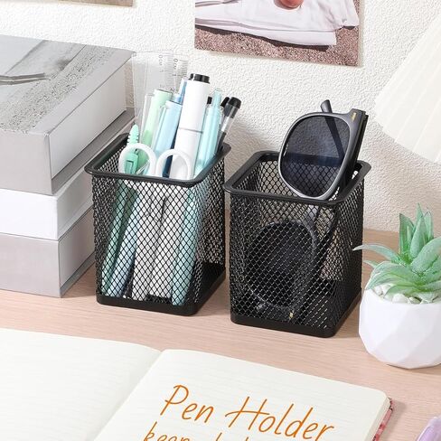 Mesh Pen Holder for Desk, Metal Wire Square Shape Pencil Cup Holder for Office Home School, Desktop Organizer and Accessories, Black in Saudi Arabia