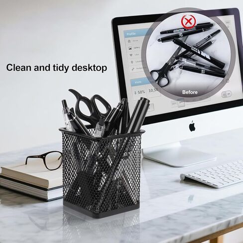 Mesh Pen Holder for Desk, Metal Wire Square Shape Pencil Cup Holder for Office Home School, Desktop Organizer and Accessories, Black in Saudi Arabia