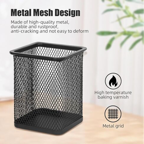 Mesh Pen Holder for Desk, Metal Wire Square Shape Pencil Cup Holder for Office Home School, Desktop Organizer and Accessories, Black in Saudi Arabia