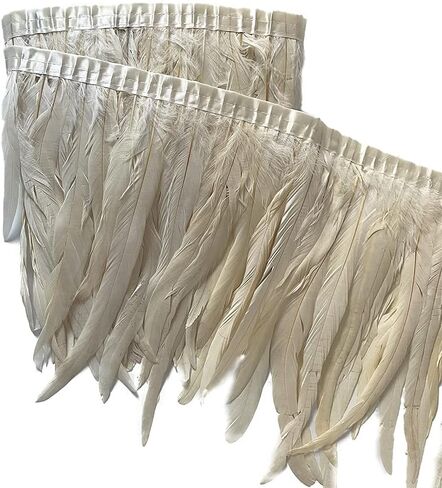 LONDGEN Rooster Hackle Feather Fringe Trim 12-14inch in Width for Clothes Decoration and Wedding ,Halloween Party Pack of 1 Yard (Turquoise) in Kuwait