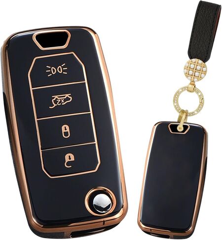 غطاء مفتاح فوب من البولي يوريثان مناسب لسيارة Jeep Renegade 2015-2020 حافظة مفاتيح السيارة عن بعد قابلة للطي حقيبة مفاتيح حامل مفاتيح مع سلسلة مفاتيح in Kuwait