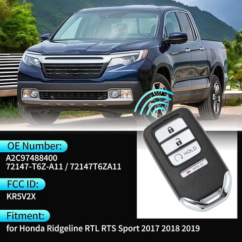 X AUTOHAUX KR5V2X 434Mhz استبدال دخول بدون مفتاح مفتاح ذكي عن بعد فوب لهوندا Ridgeline RTL RTS Sport 2017 2018 2019 A2C97488400 72147-T6Z-A11 4 أزرار in Kuwait