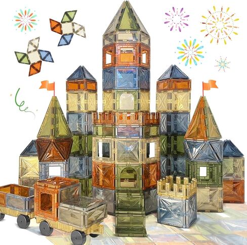 Magnetic Tiles Montessori Toys Magnetic Blocks Kids Games STEM Classroom Educational Learning Sensory Magnet Natural Toy for Toddler Boys Girls 3+ Year Old with 2 Cars in Saudi Arabia