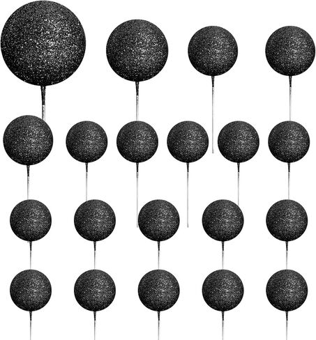 20 PCS Ball Cake Topper Glitter Black Balls Cake Picks for Wedding Birthday Party Decorations in Saudi Arabia