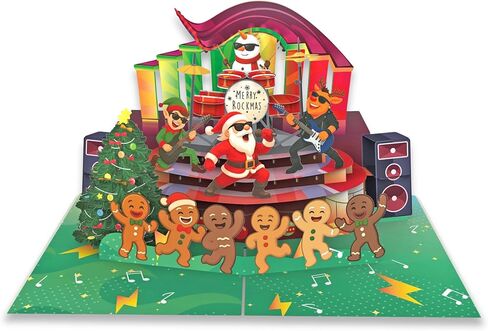 Rockin’ Santa 3D Pop Up Christmas Card - Santa Band with Dancing Gingerbread & Elves - 6"x8" Deluxe Holiday Card with Envelope & Message Note - Fun Christmas Gift for Music Lovers, Kids & Friends in Saudi Arabia