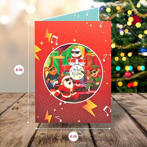 Rockin’ Santa 3D Pop Up Christmas Card - Santa Band with Dancing Gingerbread & Elves - 6"x8" Deluxe Holiday Card with Envelope & Message Note - Fun Christmas Gift for Music Lovers, Kids & Friends in Saudi Arabia