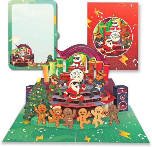 Rockin’ Santa 3D Pop Up Christmas Card - Santa Band with Dancing Gingerbread & Elves - 6"x8" Deluxe Holiday Card with Envelope & Message Note - Fun Christmas Gift for Music Lovers, Kids & Friends in Saudi Arabia